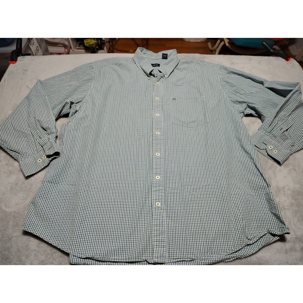 IZOD Shirt Men 3XLT Green Plaid Button Down Preppy College Work Office Date